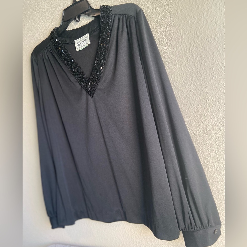 Teddi Of California~Vintage~Sequin Embellished V-Neck Pullover Blouse~Size 12